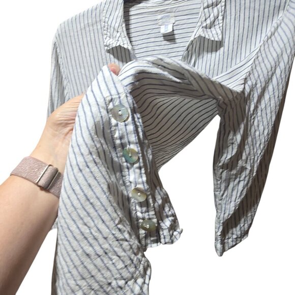 Sigrid Olsen Womens Sz 1X Striped Button Detail 3/4 Sleeve Tunic Top 100% Linen - Picture 8 of 15